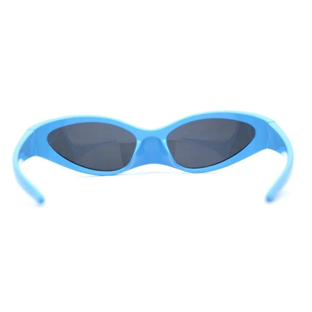 Sunglasses‎ Blue Frame Black Lens Street Trendy Wear Shield Wrap Around UV400